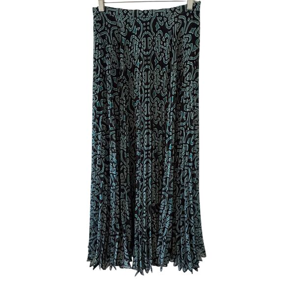 Laundry By Shelli Segal Maxi Skirt Pleated Chiffon Abstract Turquoise 4 bv - Picture 1 of 8